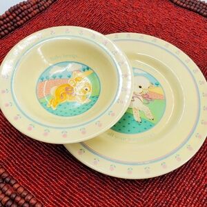 VTG 1984 Hallmark Baby Heirloom Collection Plate & Bowl Dish Set (C18)
